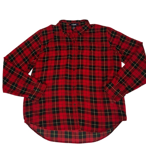Chaps Red Plaid Button Down Lightweight Shirt Top -Women’s Large - Picture 2 of 12